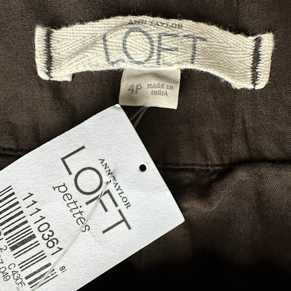 NWT LOFT BROWN GATHERED COTTON SKIRT EYELET LACE PLEATED TRIM | 4 PETITE - Picture 7 of 7